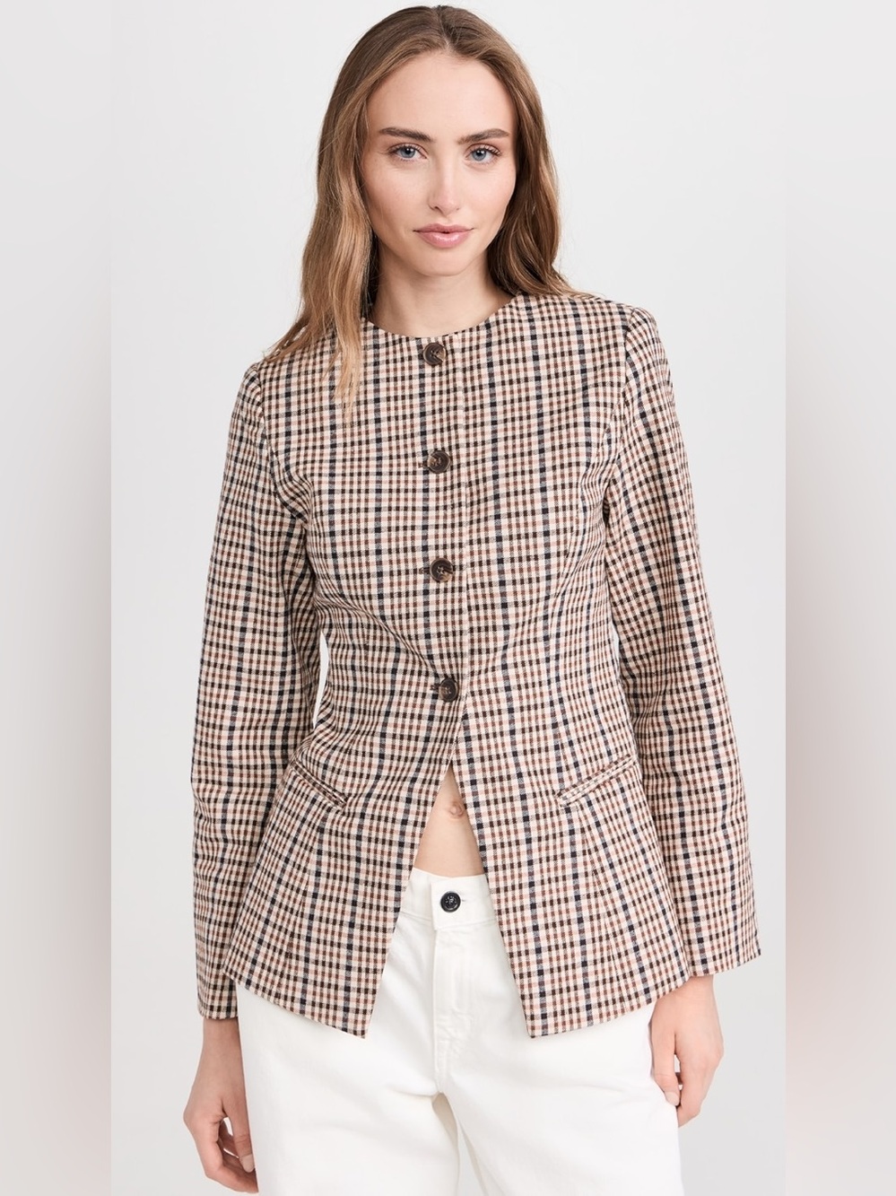 Aligne Brown White Daphne Waisted Blazer US10